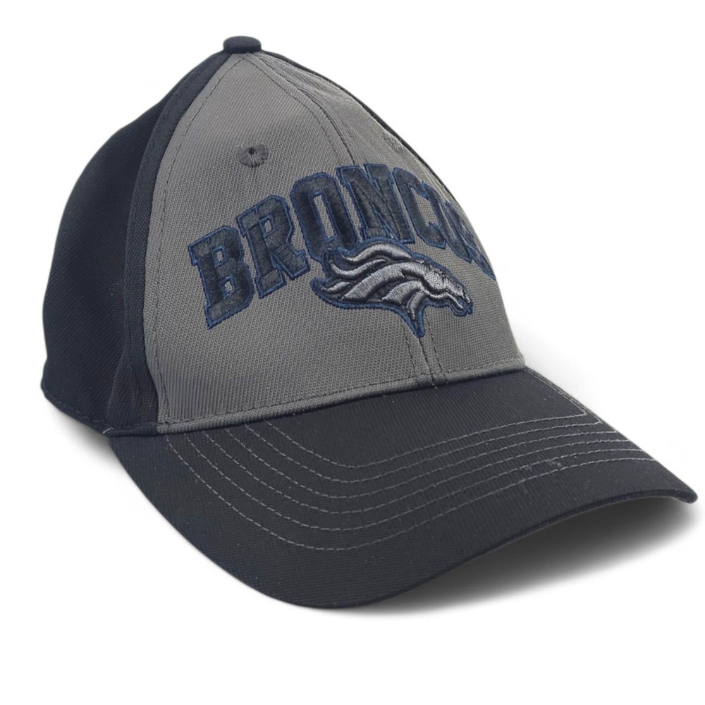 NFL Denver Broncos Hat Mens Grey Black Embroidered Strapback Cap Team Apparel